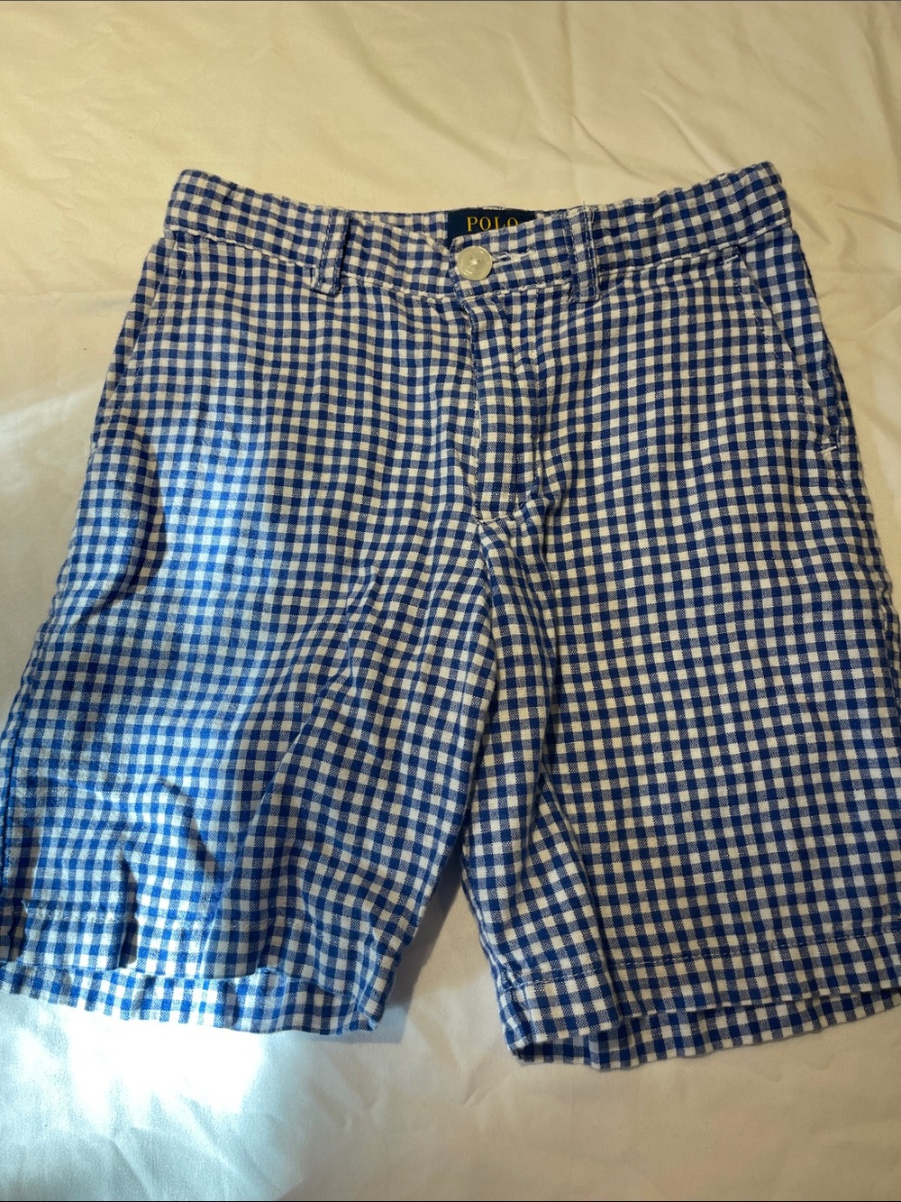 Polo by Ralph Lauren Blue and White Gingham Boy’s Flat Front Shorts size 6